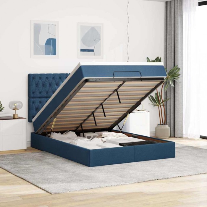 vidaXL Cadru de pat otoman cu saltea țesătură albastră 140x200cm 3313250