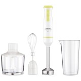 Blender de mana Zelmer ZHB4562L Pulsar Deluxe Max, 800 W, 2 lame inox, Picior inox, Recipient 800 ml, Tocator 450 ml, Tel, Design ergonomic, Alb/Galbe