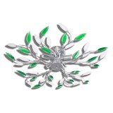 Plafoniera verde/alba, cu brate frunze cristal acrilic, 5 becuri E14