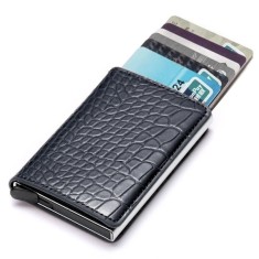 Portofel RFID iUni P1, 8 carduri, Print crocodil Negru