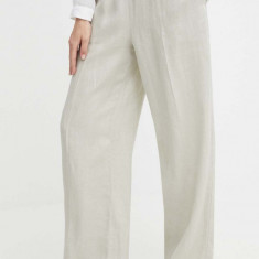 Sisley pantaloni din in culoarea bej, lat, high waist