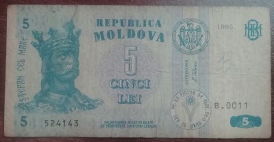 M1 - Bancnota foarte veche - Moldova - 5 leI - 1995 foto