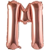 Balon folie metalizata litera m, flippy, 100 cm, umflati cu heliu sau aer, ambalaj individual, pai inclus, rose gold