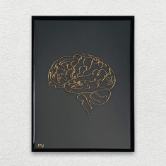Tablou Neuro, sculptura din fir continuu de sarma placata cu aur, 21×30 cm