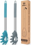 Set de 2 linguri pentru spaghete BUNDLEPRO, silicon/otel inoxidabil, gri/albastru, 33.5 x 6.1 cm