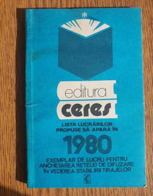 Editura CERES. Lista lucrărilor propusă să apară &amp;icirc;n 1980 foto