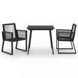 Set mobilier exterior vidaXL, 3 piese, negru, ratan PVC, masa sticla 80x80 cm, 2 fotolii, cadru otel, gradina/terasa