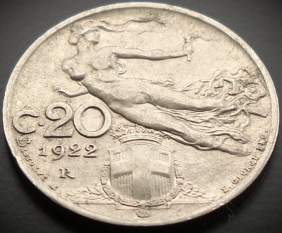 Moneda istorica 20 CENTESIMI - ITALIA, anul 1922 * cod 3362 foto