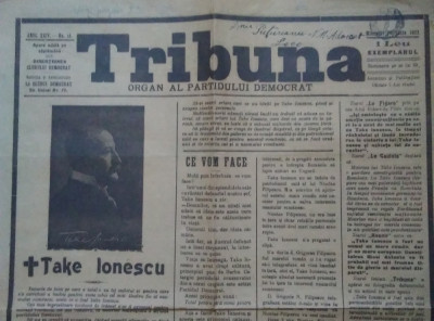 Ziarul Tribuna - organ al Partidului Democrat : MOARTEA LUI TAKE IONESCU, 1922 foto