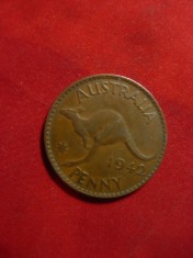 Moneda 1 pence 1942 Australia - cangur ,bronz/George VI ,cal.F.Buna