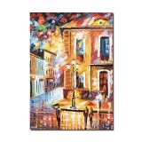 Tablou pictat manual, Seara linistita prin orasul vechi, stilizat, 70x50cm ulei pe panza