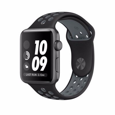 Curea de silicon perforata ceas Apple Watch 5 4 3 2 1 42/44 mm - negru cu gri foto