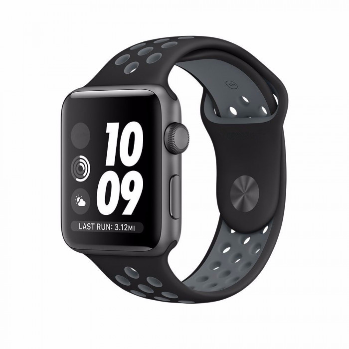 Curea de silicon perforata ceas Apple Watch 5 4 3 2 1 42/44 mm - negru cu gri