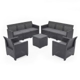 Set mobilier gradina Curver Claire 8 locuri grafit, ratan, rezistent UV, perne incluse