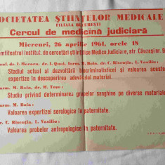 Cercul de Medicina Judiciara Uniunea Societ de stiinte medicale Afis anul 1961