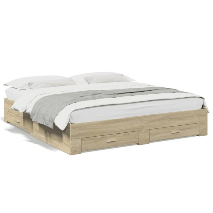 Gossi cadru de pat cu sertare stejar sonoma 200x200 cm lemn prelucrat