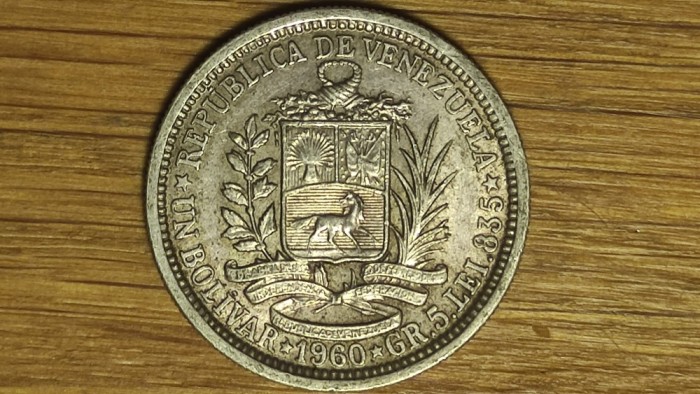 Venezuela - moneda de colectie argint 835 - 1 bolivar 1960 AU/UNC - senzationala !