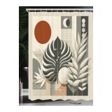 Perdea de duș Monstera Mid-Century Boho, rezistentă la apă, cu imprimeu digital &ndash; Sage/Cinnamon 175x200 cm