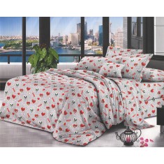 Lenjerie de pat pentru o persoana cu husa de perna patrata, Haruko, bumbac mercerizat, multicolor