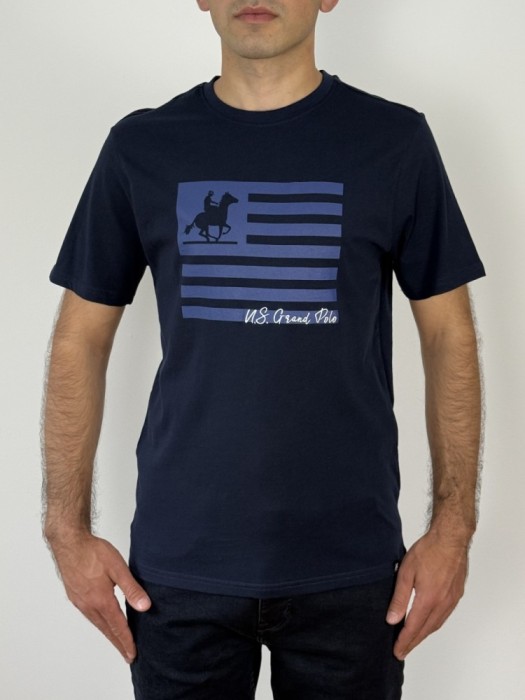 U.S. Grand POLO Tricou barbati cu imprimeu cu logo, Regular fit, Bleumarin inchis, M
