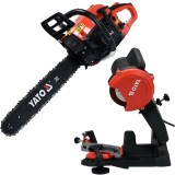 Yato YT-84910 + YT-84990 - Drujba cu motor pe benzina 3.35 CP 48 cm 56.5 cm3 + Masina de ascutit lanturi 85 W 108x23x3.2 mm