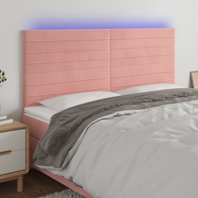 vidaXL Tăblie de pat cu LED, roz, 160x5x118/128 cm, catifea 3122623 foto