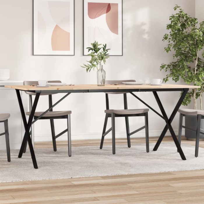 vidaXL Masă de bucătărie, cadru X, 180x90x75cm lemn masiv pin și Oţel