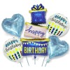 Baloane pentru aniversare, Cyrax, tematica Happy Birthday, set 5 baloane, 1 Cadouri, 2 inimi, 2 rotunde, din folie de aluminiu, pai de carton inclus,