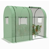 Outsunny Sera de grădină 1,8 m&sup2; dim. 1,85L x 0,9l x 1,5H m 2 Uși cu fermoar rulante 4 Ferestre rulante Oțel PE Verde | Aosom Romania