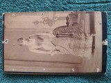 Fotografie , anii 1870 ,atelier celebru M Spirescu -Galati , Doamna distinsa . dimensiuni foto 11 cm x 6 cm,