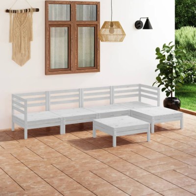 Gossi set mobilier de gradina, 6 piese, alb, lemn masiv de pin foto