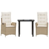 Set mobilier de gradina cu perne, 3 piese, bej, poliratan