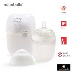 Biberon anticolici mombella breast-like, 210ml, tetina m flux mediu, 100% silicon, ivory