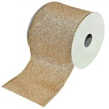 Panglică Decorativă Brad de Crăciun, Model Glitter, Culoare Bej șampanie, Dimensiuni 5m x 63mm, Oem