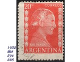 Argentina 1952 &ndash; Eva Per&oacute;n 20c Roșu &ndash; Mi 594 / Scott 228 &ndash; Timbru Comemorativ Ștampilat
