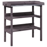 Cumpara ieftin Masa de plante cu raft, gri, 78x38x82,5 cm, lemn masiv de brad