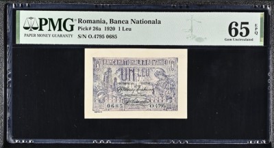 2 lei 1920 PMG65 UNC bancnota gradata foto