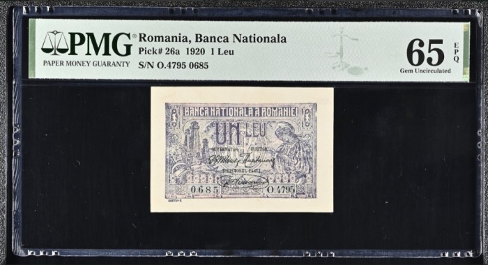 2 lei 1920 PMG65 UNC bancnota gradata