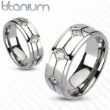 Inel din titan - zircon &icirc;ntr-o gravură rombică - Marime inel: 60