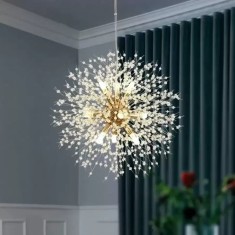 Candelabru Cristal Schonbrunn, 9x G9, Diametru 49cm, Auriu Lucios, Inaltime Reglabila ModernLight Concept