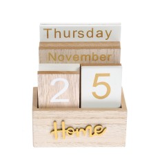 Calendar decorativ din lemn cu cuburi interschimbabile si mesaj &quot;Home&quot;