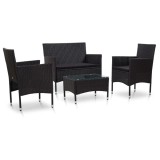 VidaXL Set mobilier de grădină cu perne, 4 piese, negru, poliratan