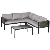 Set mobilier gradina/terasa, gri si negru, 1 masa, 3 canapele, Kayden GartenVIP DiyLine, ART