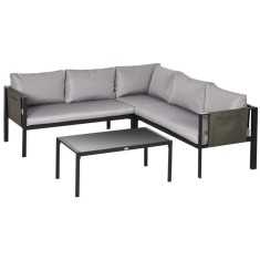 Set mobilier gradina/terasa, gri si negru, 1 masa, 3 canapele, Kayden