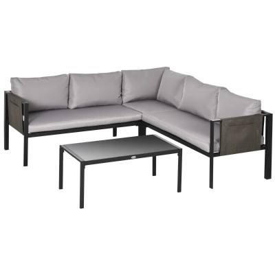 Set mobilier gradina/terasa, gri si negru, 1 masa, 3 canapele, Kayden foto