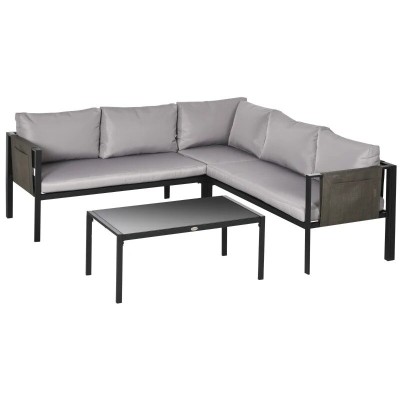 Set mobilier gradina/terasa, gri si negru, 1 masa, 2 canapele, Kayden foto