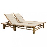 vidaXL Șezlong Dublu Bambus cu Perne Crem, 200x130cm, Reglabil, Gradina/Exterior
