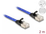 Cablu de retea brodat RJ45 Cat.6A Flat FTP 2m Albastru, Delock 80384