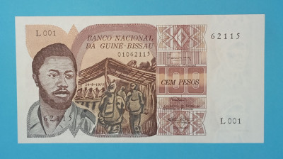Guineea Bissau 100 Pesos 1975 &amp;#039;Bijagos&amp;#039; UNC serie: L001 01062115 foto