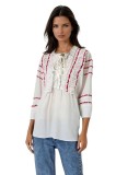Bluza tip ie dama R25 alb pur/maro inchis , marimea 3XL, Casual, Bumbac